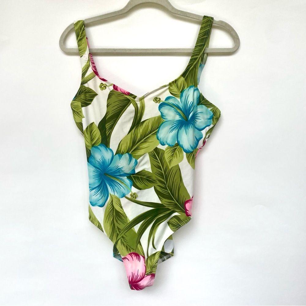 Mixit Tropical Floral One Piece Low Back Swimsuit Size 16
